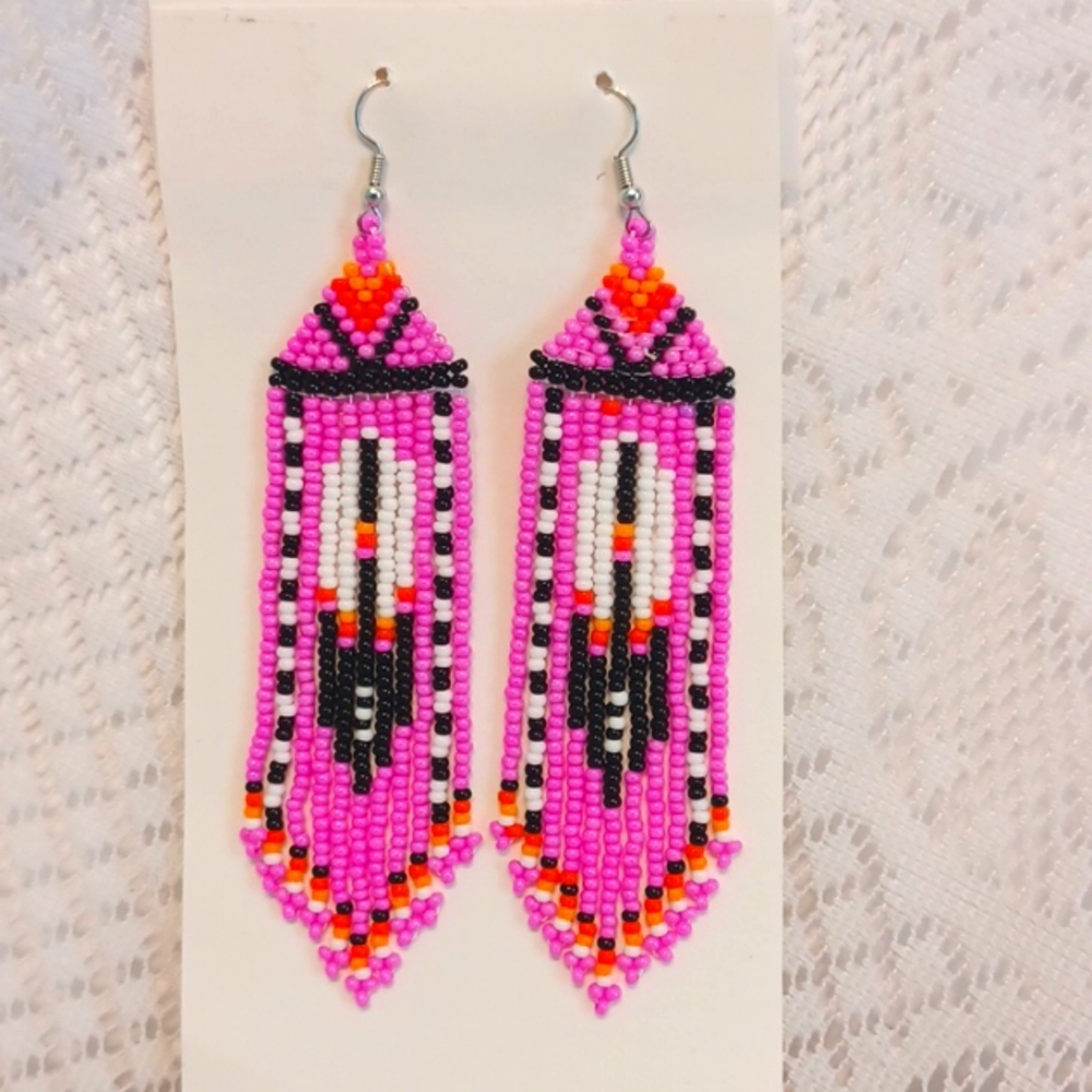 Colorful Aboriginal Beaded Earrings - Canadian Hand Made 6383